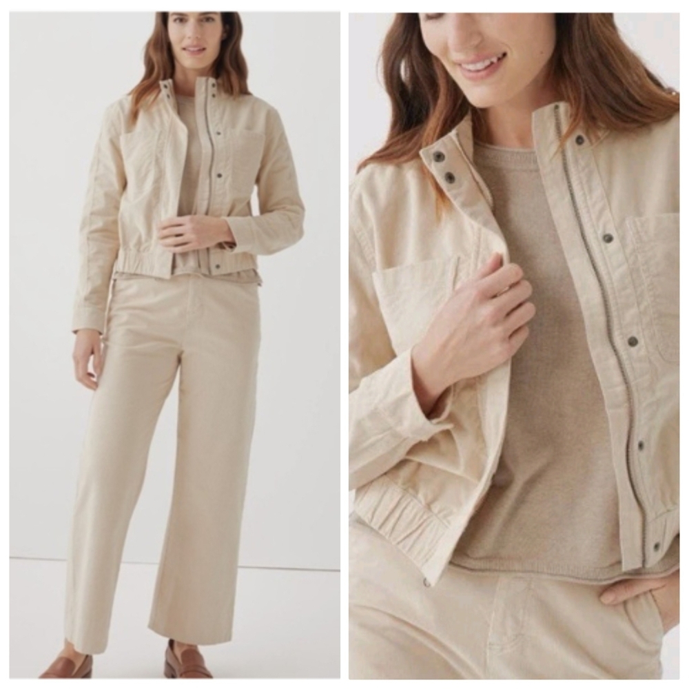 NWT Pact Corduroy Bomber Jacket Sandshell Beige Women's XL Modern Organic Cotton